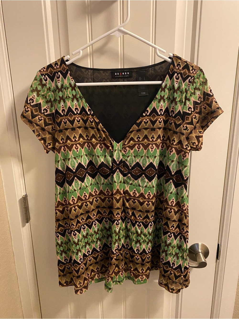 Liz Claiborne AXCESS Top L Stretch Nylon Lined Blouse Large Shirt Lg